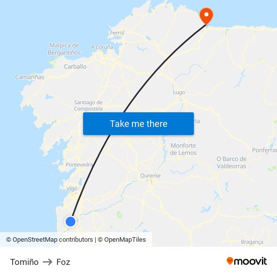 Tomiño to Foz map