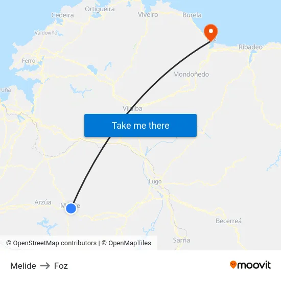 Melide to Foz map