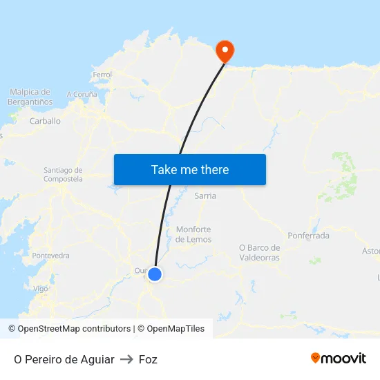 O Pereiro de Aguiar to Foz map