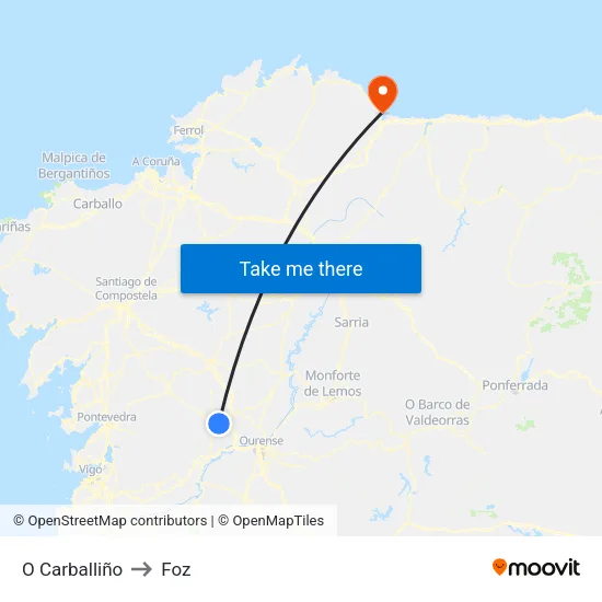 O Carballiño to Foz map