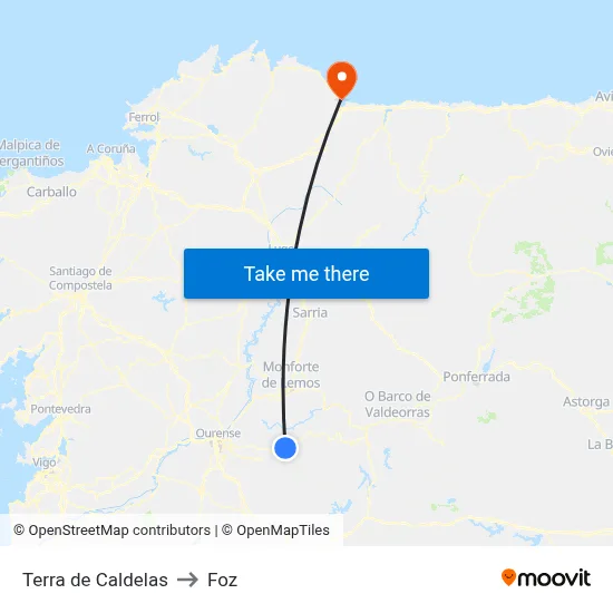 Terra de Caldelas to Foz map