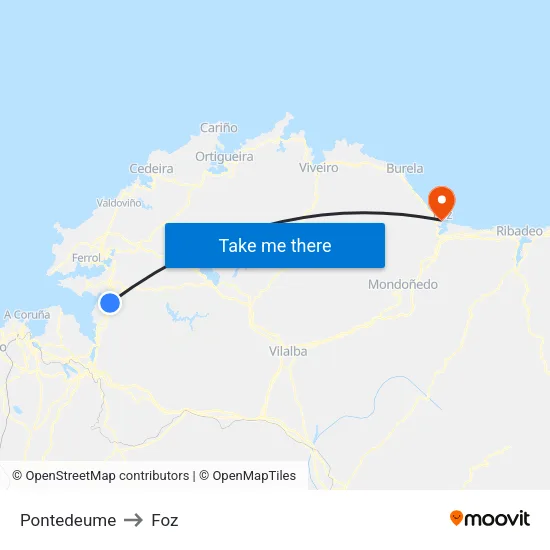 Pontedeume to Foz map