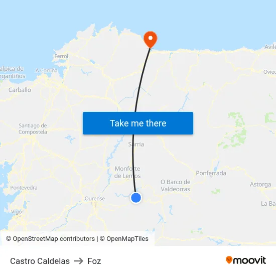 Castro Caldelas to Foz map
