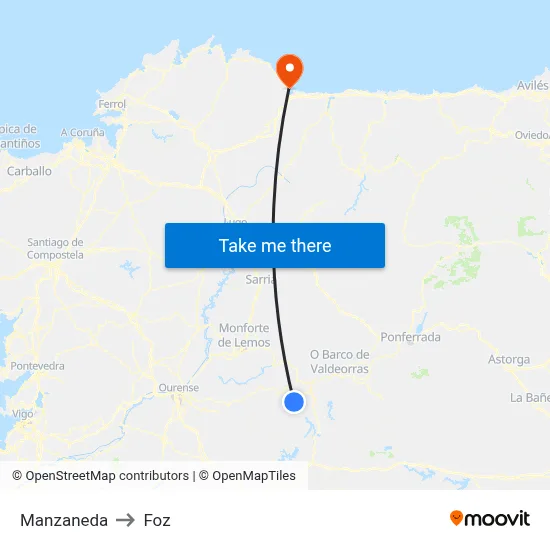 Manzaneda to Foz map