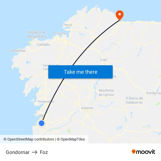 Gondomar to Foz map