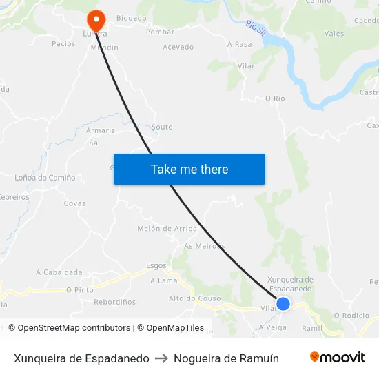 Xunqueira de Espadanedo to Nogueira de Ramuín map