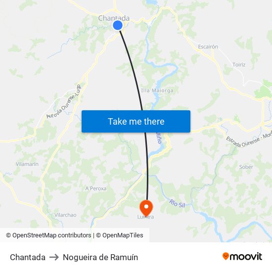 Chantada to Nogueira de Ramuín map