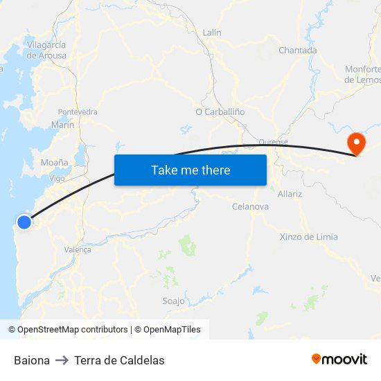 Baiona to Terra de Caldelas map