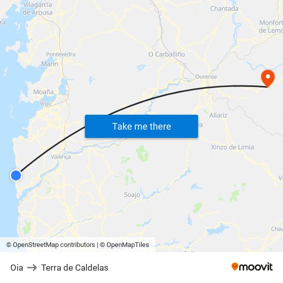 Oia to Terra de Caldelas map