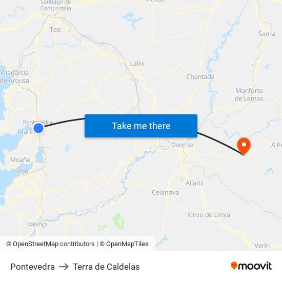 Pontevedra to Terra de Caldelas map
