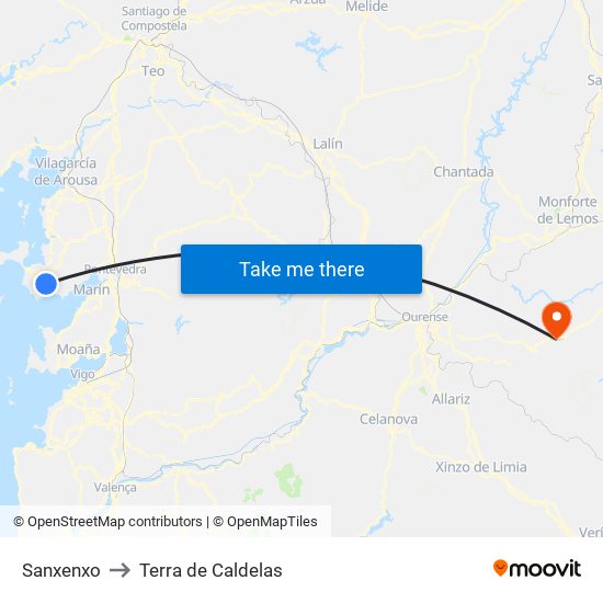 Sanxenxo to Terra de Caldelas map