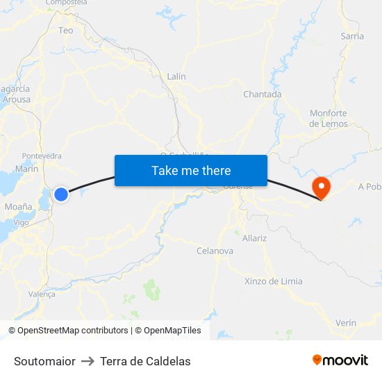 Soutomaior to Terra de Caldelas map