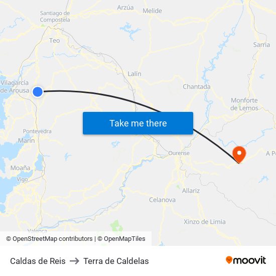 Caldas de Reis to Terra de Caldelas map