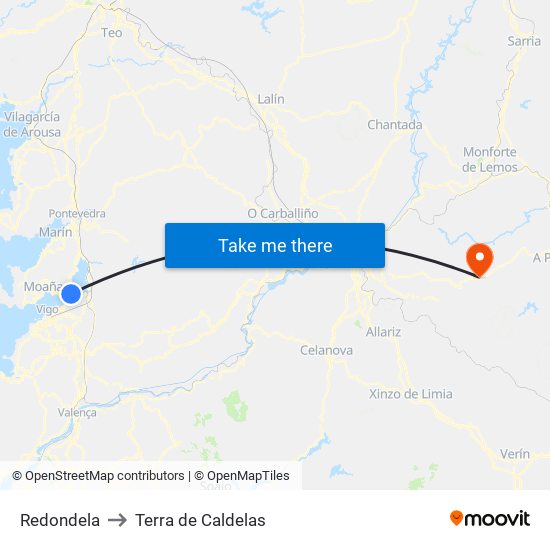 Redondela to Terra de Caldelas map