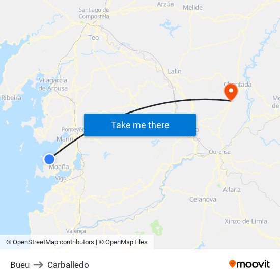 Bueu to Carballedo map