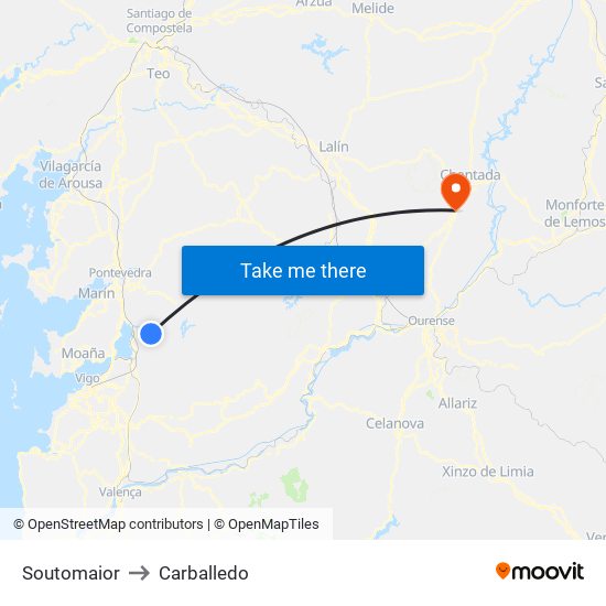 Soutomaior to Carballedo map