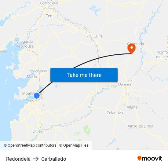 Redondela to Carballedo map