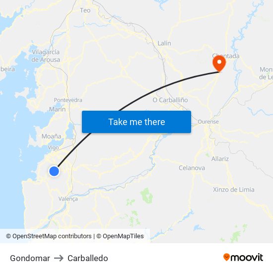 Gondomar to Carballedo map