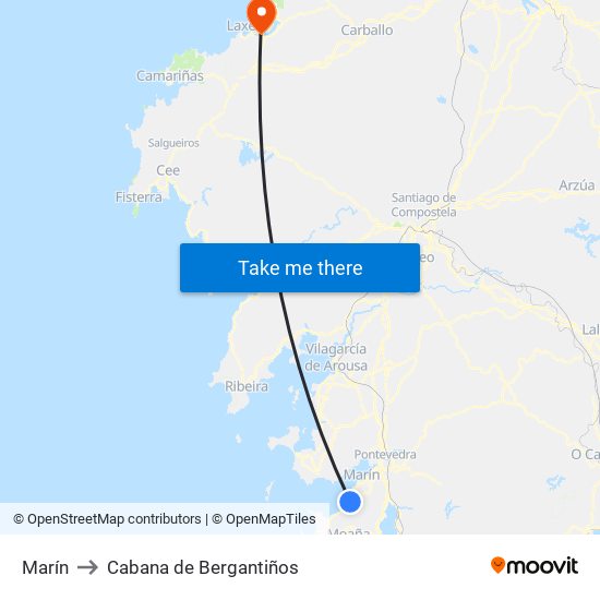 Marín to Cabana de Bergantiños map