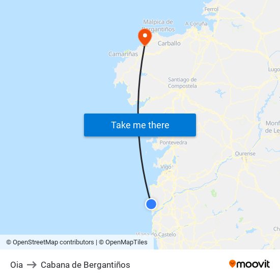 Oia to Cabana de Bergantiños map