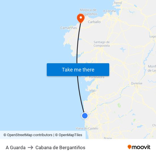 A Guarda to Cabana de Bergantiños map