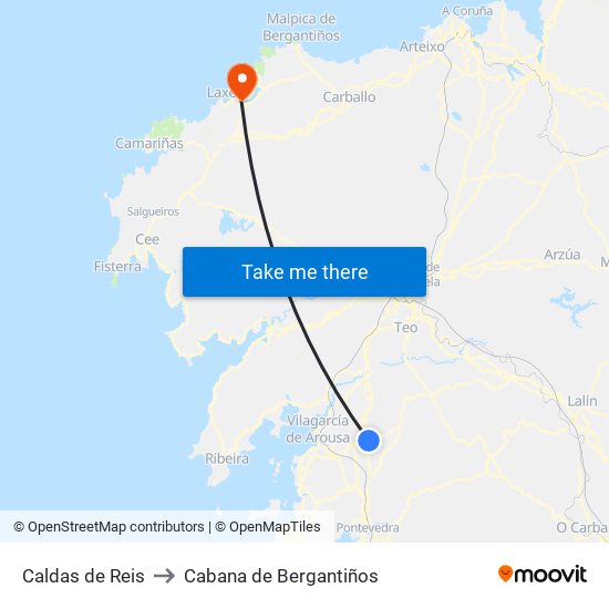 Caldas de Reis to Cabana de Bergantiños map