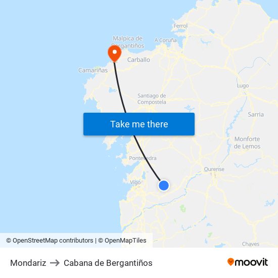 Mondariz to Cabana de Bergantiños map