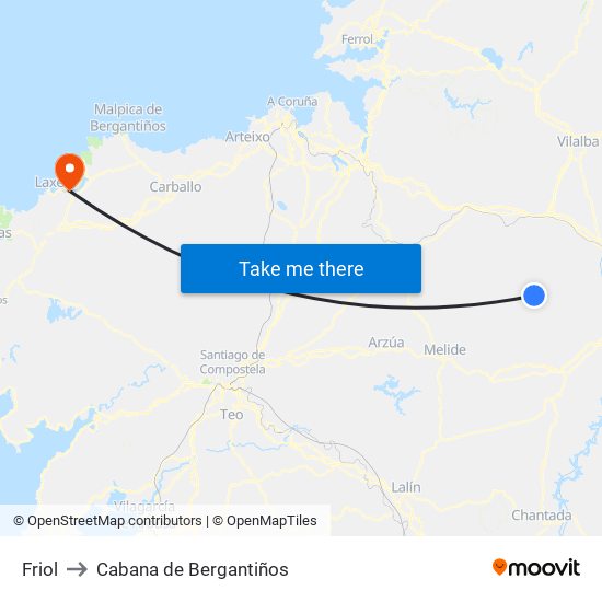 Friol to Cabana de Bergantiños map