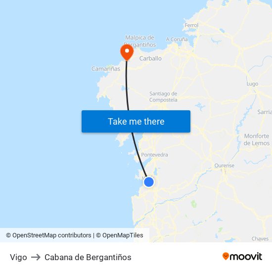 Vigo to Cabana de Bergantiños map