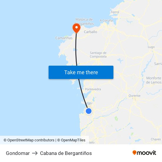 Gondomar to Cabana de Bergantiños map