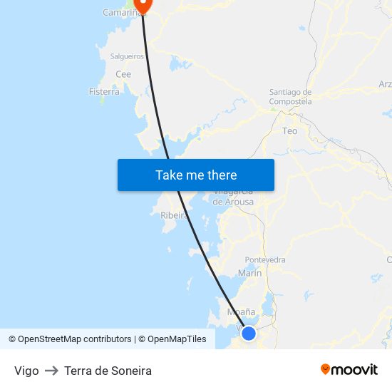 Vigo to Terra de Soneira map