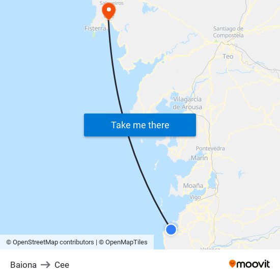 Baiona to Cee map