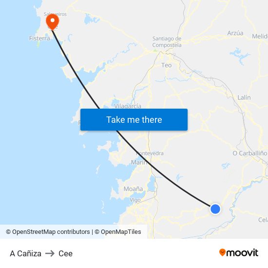 A Cañiza to Cee map