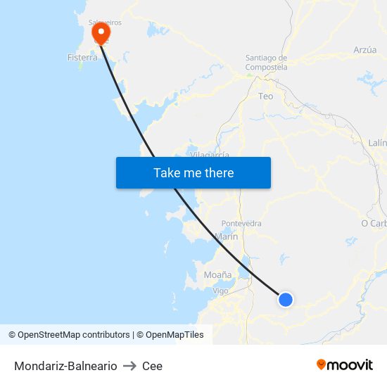 Mondariz-Balneario to Cee map