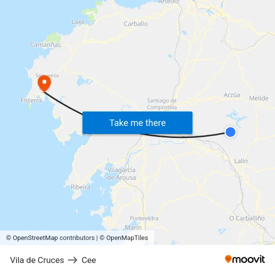 Vila de Cruces to Cee map