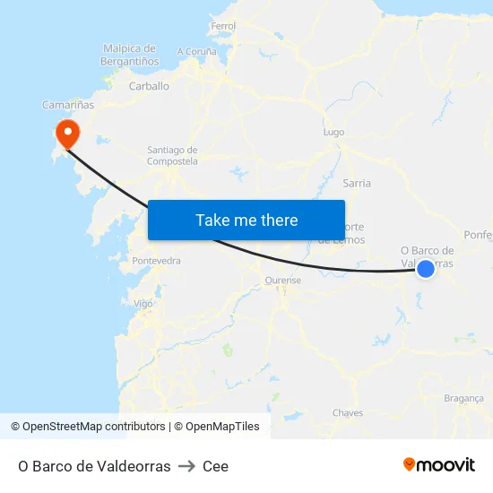 O Barco de Valdeorras to Cee map