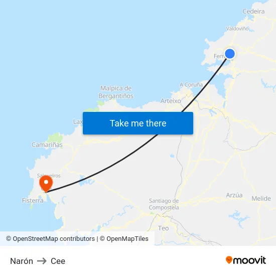 Narón to Cee map