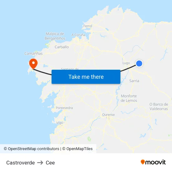 Castroverde to Cee map