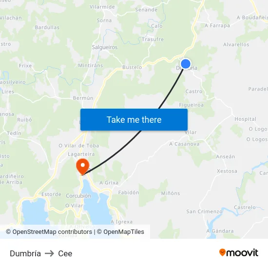 Dumbría to Cee map