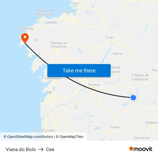 Viana do Bolo to Cee map