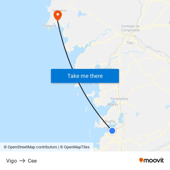 Vigo to Cee map