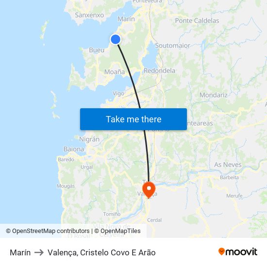 Marín to Valença, Cristelo Covo E Arão map