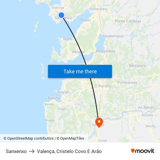 Sanxenxo to Valença, Cristelo Covo E Arão map