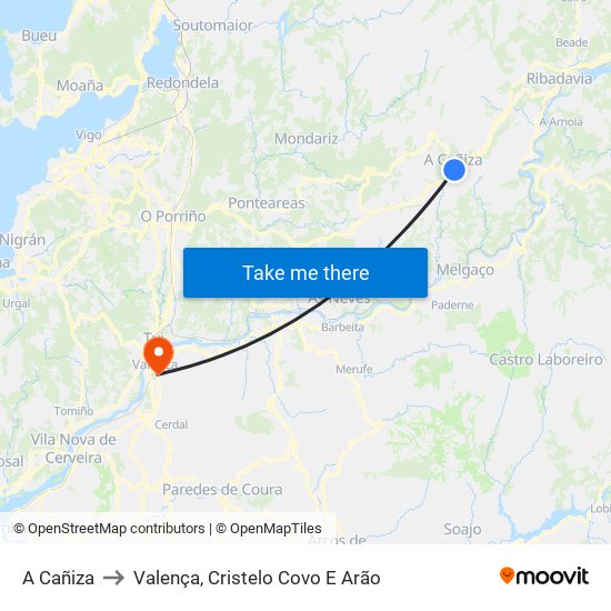 A Cañiza to Valença, Cristelo Covo E Arão map