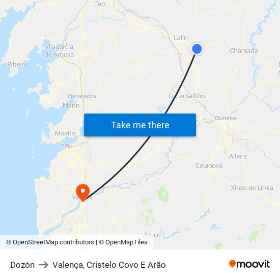 Dozón to Valença, Cristelo Covo E Arão map