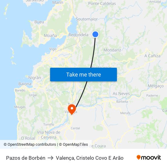 Pazos de Borbén to Valença, Cristelo Covo E Arão map