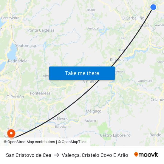 San Cristovo de Cea to Valença, Cristelo Covo E Arão map