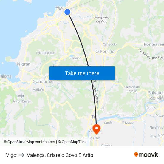 Vigo to Valença, Cristelo Covo E Arão map