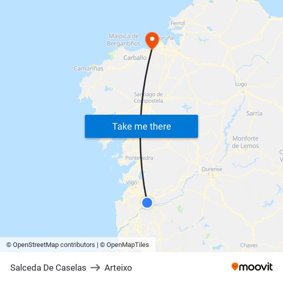 Salceda De Caselas to Arteixo map