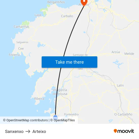 Sanxenxo to Arteixo map